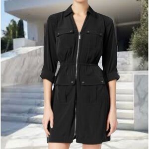 Alfani 18W black zip front utility roll tab sleeve dress